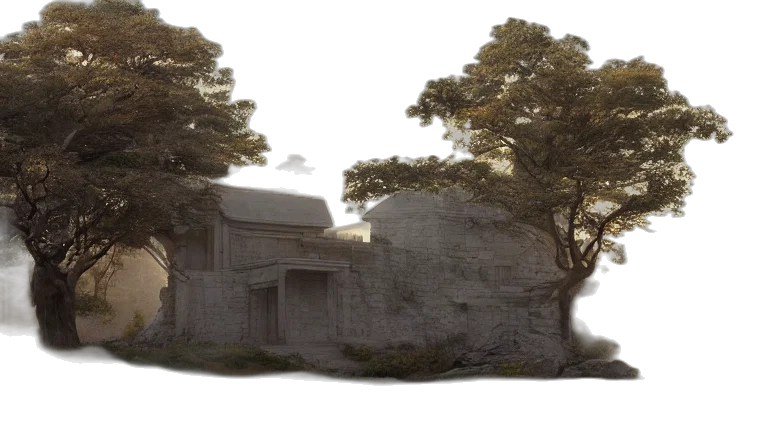 building, tree, 3d render, concept art transparent PNG cut-out