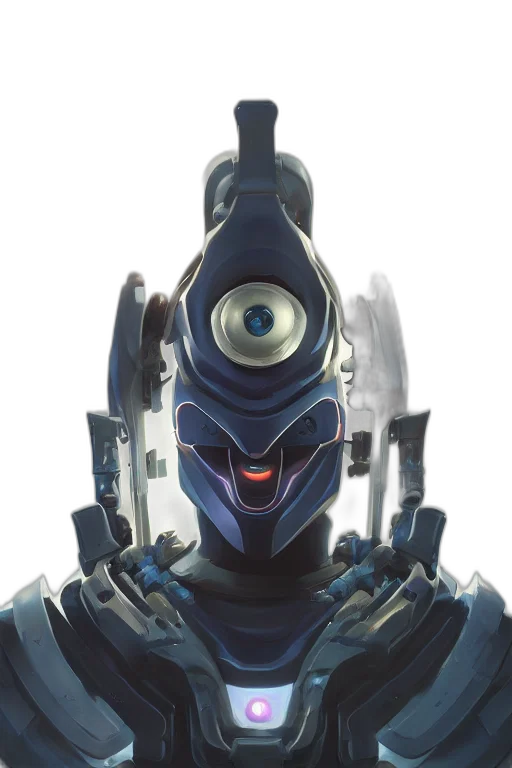 robot, mask, face, weapon, concept art, cyberpunk, 3d render, pixel art transparent PNG cut-out