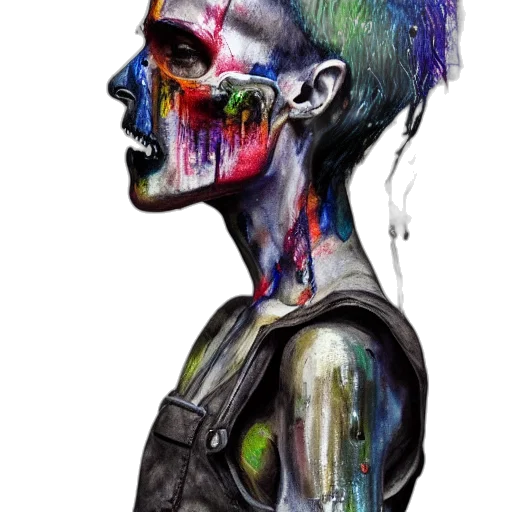 face, mask, jacket, cyberpunk, watercolor, concept art, photorealistic, outer space transparent PNG cut-out