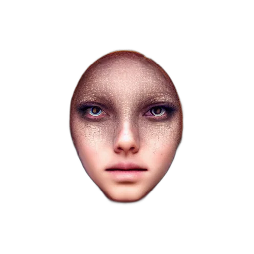 face, mask, hair, creature, 3d render, photorealistic, concept art, vaporwave transparent PNG cut-out