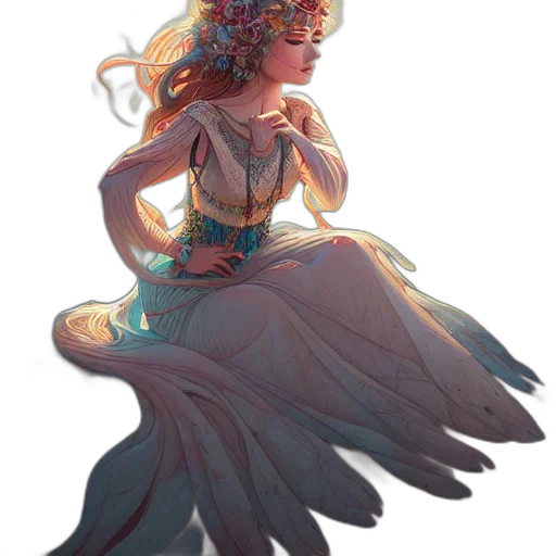 dress, crown, dragon, concept art, fantasy art, watercolor, pixel art, underwater transparent PNG cut-out
