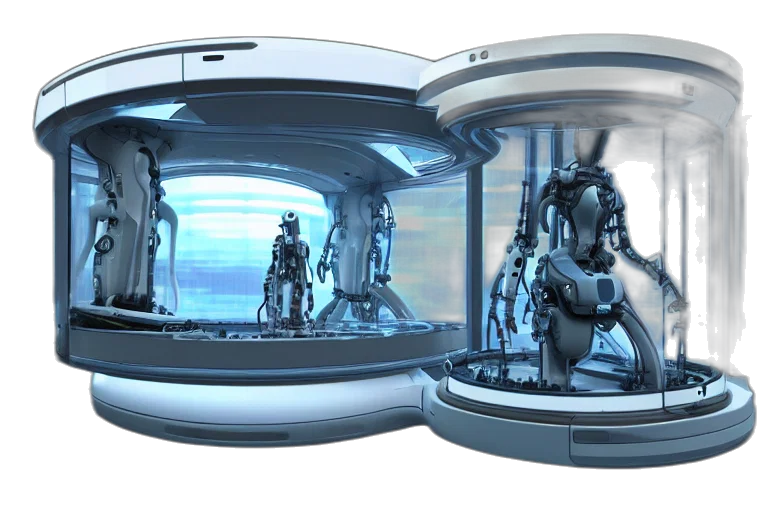 robot, 3d render, concept art, outer space, futuristic, enclosed, medical, pod transparent PNG cut-out