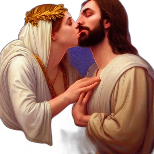 photorealistic, pixel art, jesus, kissing transparent PNG cut-out