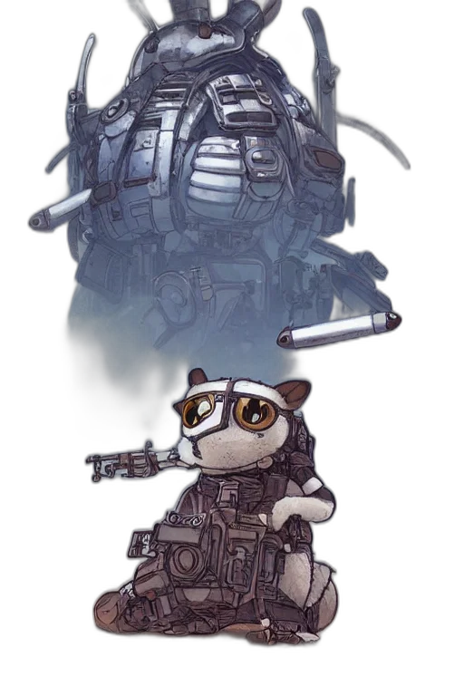 weapon, robot, concept art, cyberpunk, fantasy art, comic book art, outer space, monochrome transparent PNG cut-out