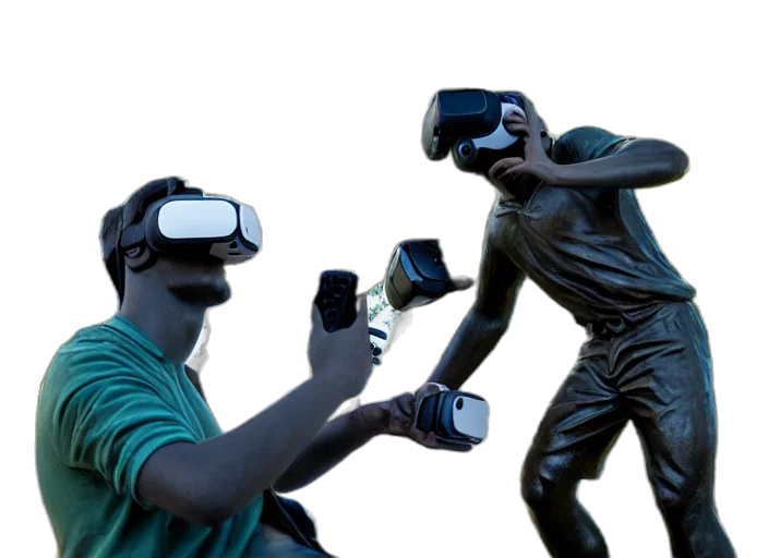 3d render, cyberpunk, concept art, photo, still, bronze, statue, man transparent PNG cut-out