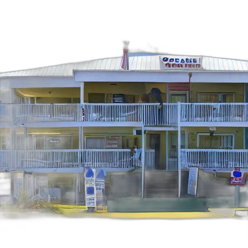 building, 3d render, photorealistic, concept art, vaporwave, neon lights, city street, beach transparent PNG cut-out