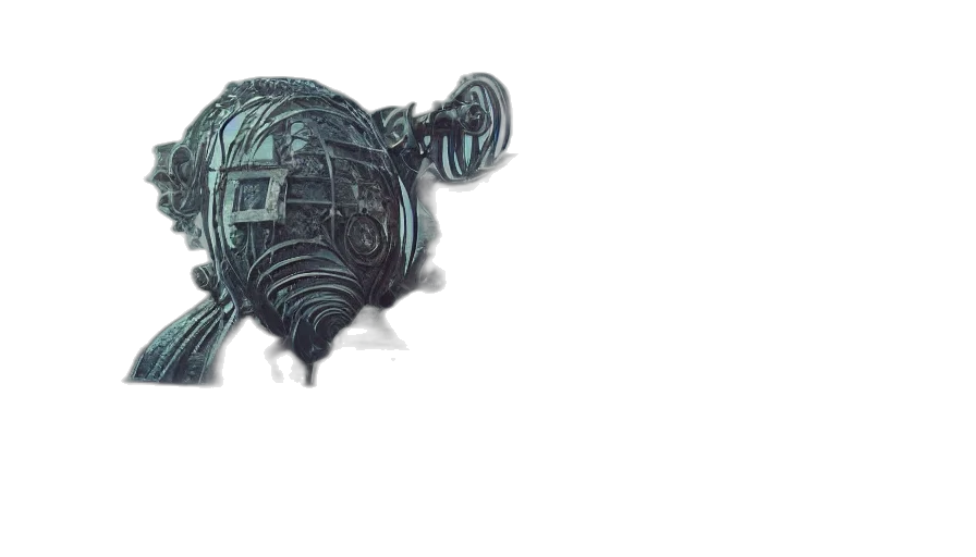 weapon, mask, robot, crown, 3d render, concept art, fantasy art, photorealistic transparent PNG cut-out