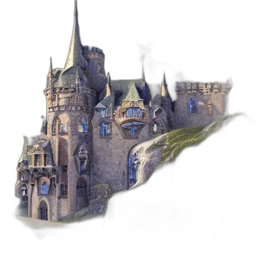 crown, building, staff, concept art, fantasy art, 3d render, photorealistic, fog transparent PNG cut-out