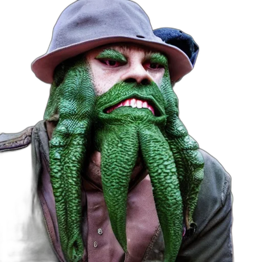 hat, creature, mask, face, 3d render, photorealistic, green, professional transparent PNG cut-out