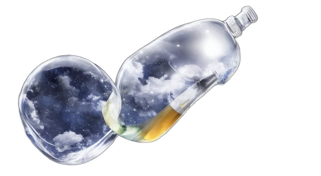 bottle, crown, concept art, photorealistic transparent PNG cut-out