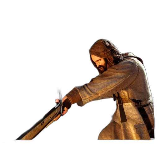 sword, weapon, staff, jacket, concept art, 3d render, fantasy art, photorealistic transparent PNG cut-out