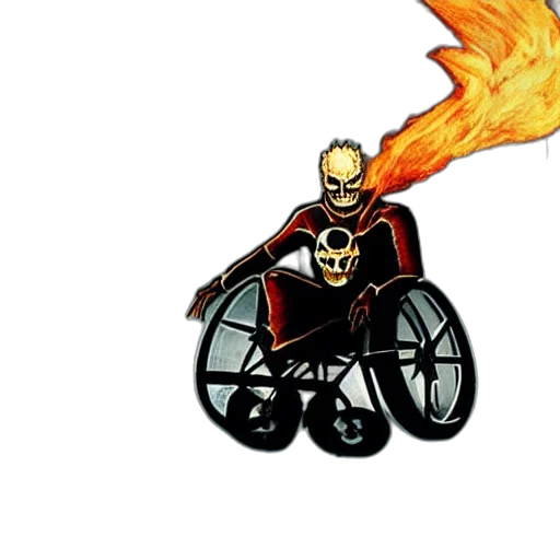comic book art, concept art, pixel art, cartoon, fire, ghost, rider, wheelchair transparent PNG cut-out