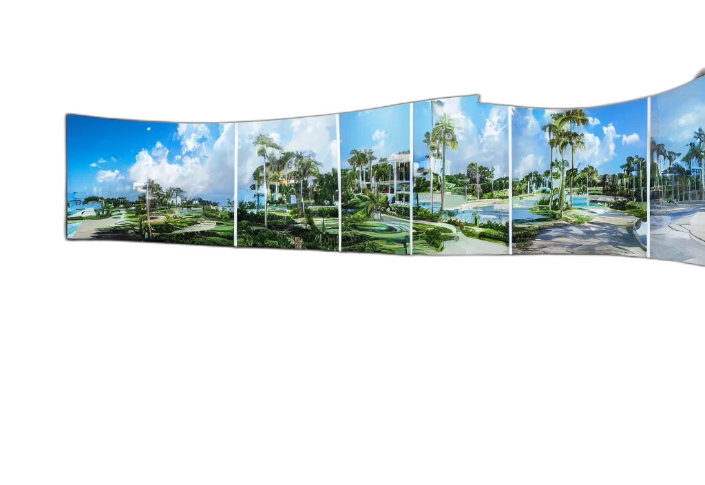 tree, umbrella, building, sword, photorealistic, 3d render, concept art, beach transparent PNG cut-out