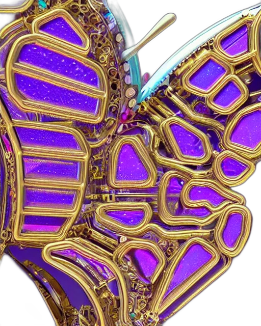 jewelry, crown, jacket, vaporwave, 3d render, mechanical, butterfly, full transparent PNG cut-out