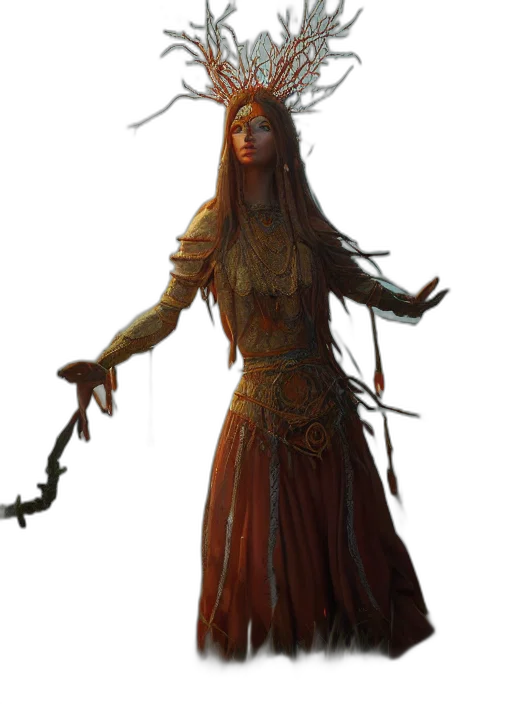 staff, dress, crown, concept art transparent PNG cut-out