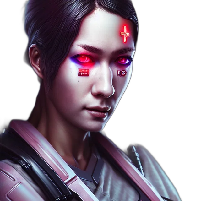 robot, face, cyberpunk, concept art, fantasy art, comic book art, red, nurse transparent PNG cut-out