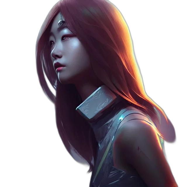 face, robot, staff, jacket, concept art, fantasy art, cyberpunk, comic book art transparent PNG cut-out