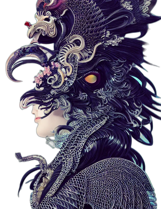 mask, dragon, face, creature, fantasy art, concept art, photorealistic, 3d render transparent PNG cut-out