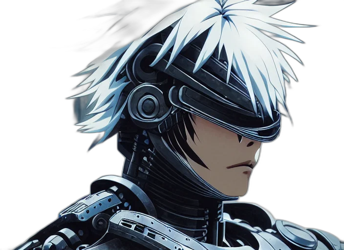 robot, mask, face, concept art, comic book art, anime, cyberpunk, monochrome transparent PNG cut-out