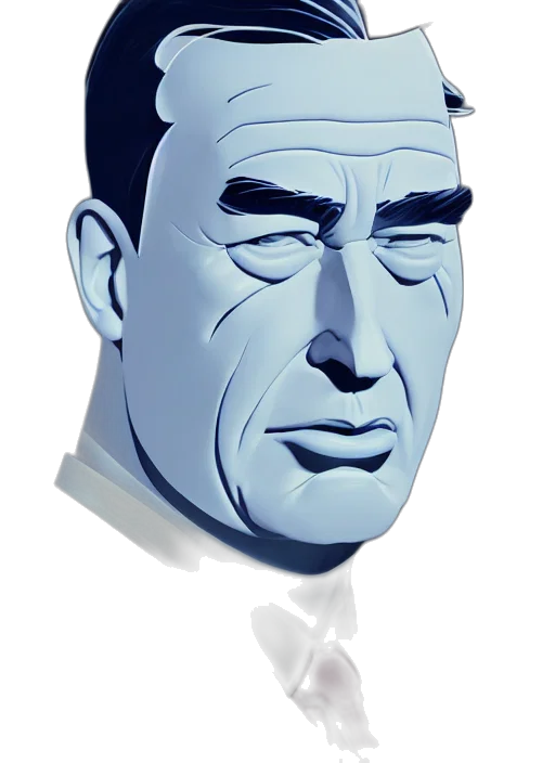face, mask, robot, staff, 3d render, concept art, cartoon, comic book art transparent PNG cut-out