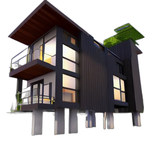 building, 3d render, concept art, photorealistic, pixel art, modern, day, house transparent PNG cut-out