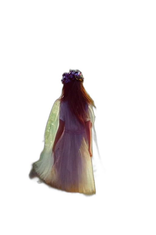 dress, crown, hair, flower, watercolor, concept art, fantasy art, photorealistic transparent PNG cut-out