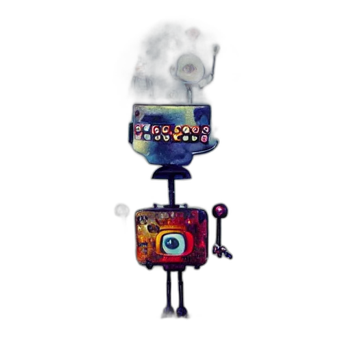 robot, staff, weapon, mask, concept art, pixel art, 3d render, fantasy art transparent PNG cut-out