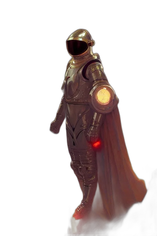 robot, staff, mask, jacket, concept art, fantasy art, cyberpunk, comic book art transparent PNG cut-out