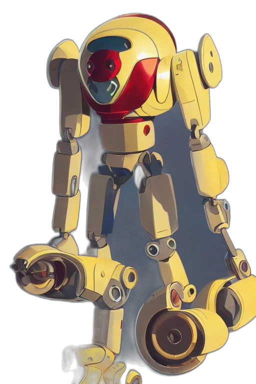 robot, weapon, staff, concept art, 3d render, anime, cartoon, golden transparent PNG cut-out
