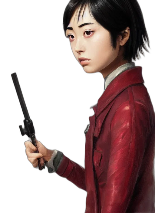 staff, jacket, weapon, photorealistic, concept art, comic book art, fantasy art, red transparent PNG cut-out