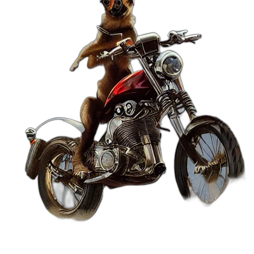 animal, concept art, photorealistic, 3d render, comic book art, chihuahua, riding, motorcycle transparent PNG cut-out