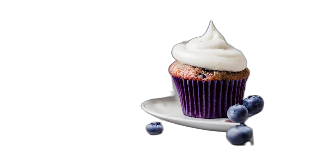 food, 3d render, photorealistic, dslr, photograph, blueberry, cupcake, white transparent PNG cut-out
