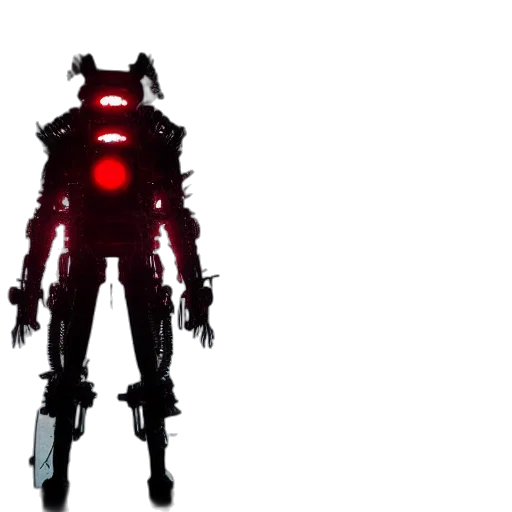robot, creature, weapon, jacket, concept art, 3d render, cyberpunk, pixel art transparent PNG cut-out