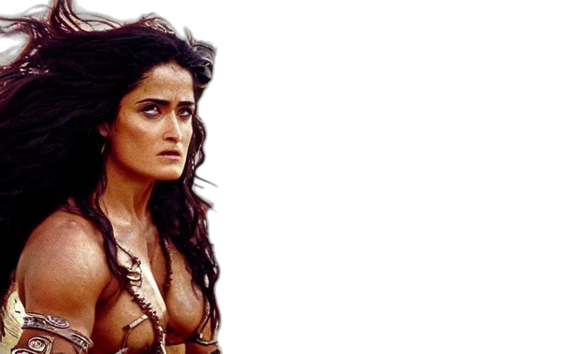 epic, photo, muscular, salma, hayek, beautiful, barbarian, warrior transparent PNG cut-out