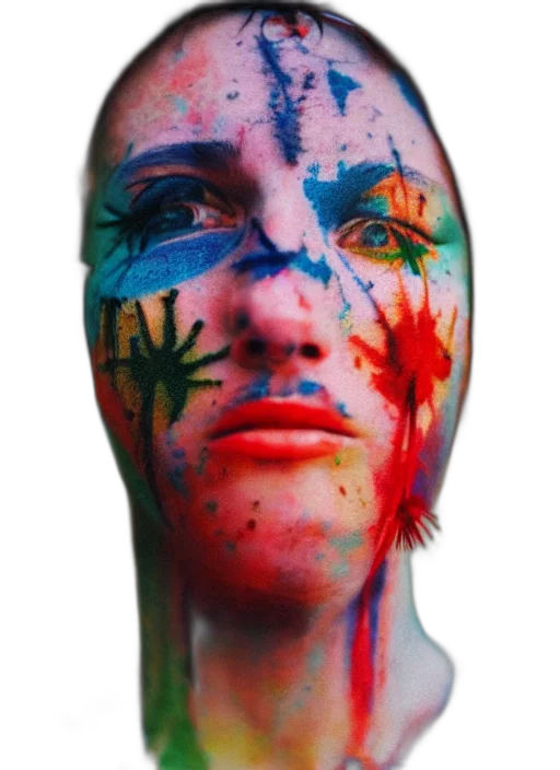 face, mask, photorealistic, watercolor, cyberpunk, concept art, colorful, neon transparent PNG cut-out