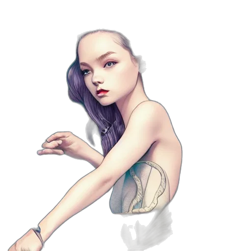 dress, hair, creature, robot, fantasy art, concept art, photorealistic, watercolor transparent PNG cut-out