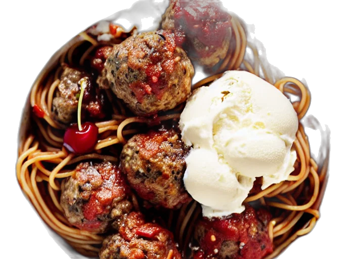 food, photorealistic, dslr, photograph, spaghetti, meatballs, topped, vanilla transparent PNG cut-out