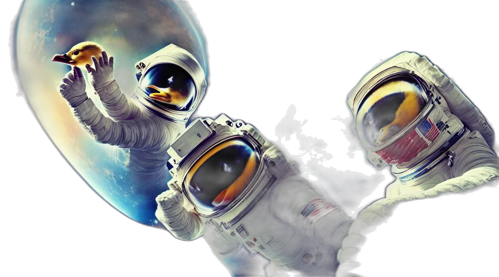 concept art, 3d render, photorealistic, outer space, epic, portrait, astronaut, duckling transparent PNG cut-out