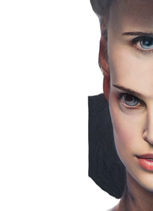 face, hair, jacket, jewelry, photorealistic, 3d render, concept art, oil painting transparent PNG cut-out
