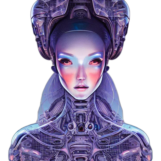 robot, face, mask, dress, cyberpunk, concept art, fantasy art, vaporwave transparent PNG cut-out