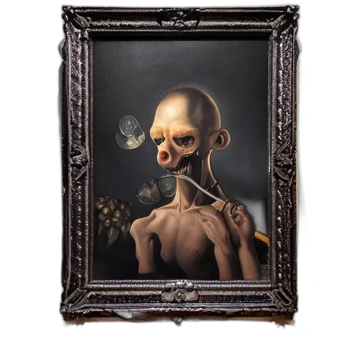 face, mask, creature, staff, concept art, fantasy art, photorealistic, oil painting transparent PNG cut-out
