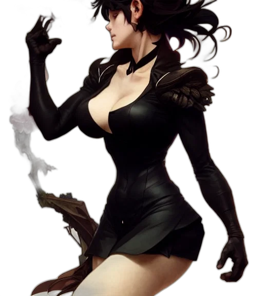 dress, concept art, fantasy art, comic book art, cyberpunk, dark, monochrome, full transparent PNG cut-out