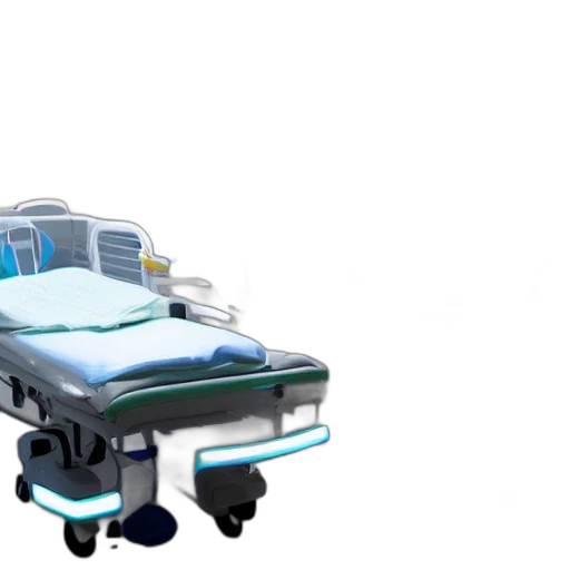 robot, 3d render, concept art, hospital, bed, floating, space transparent PNG cut-out