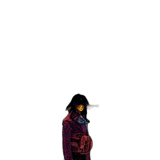 jacket, mask, umbrella, dress, pixel art, vaporwave, cyberpunk, concept art transparent PNG cut-out