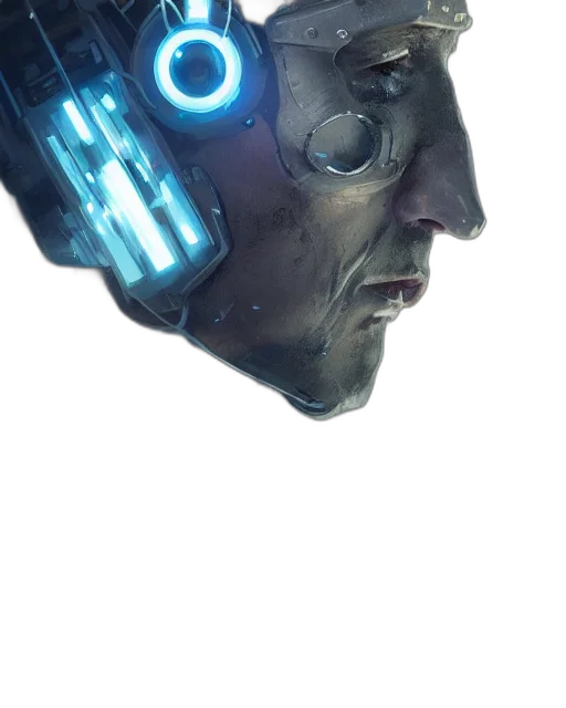 robot, face, mask, creature, cyberpunk, concept art, 3d render, comic book art transparent PNG cut-out