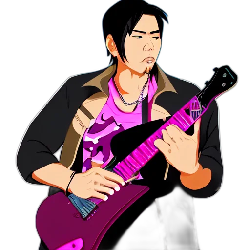 cartoon, concept art, 3d render, pixel art, neon, asian, rocker, guy transparent PNG cut-out