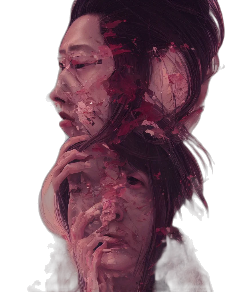 face, mask, creature, crown, concept art, cyberpunk, photorealistic, watercolor transparent PNG cut-out