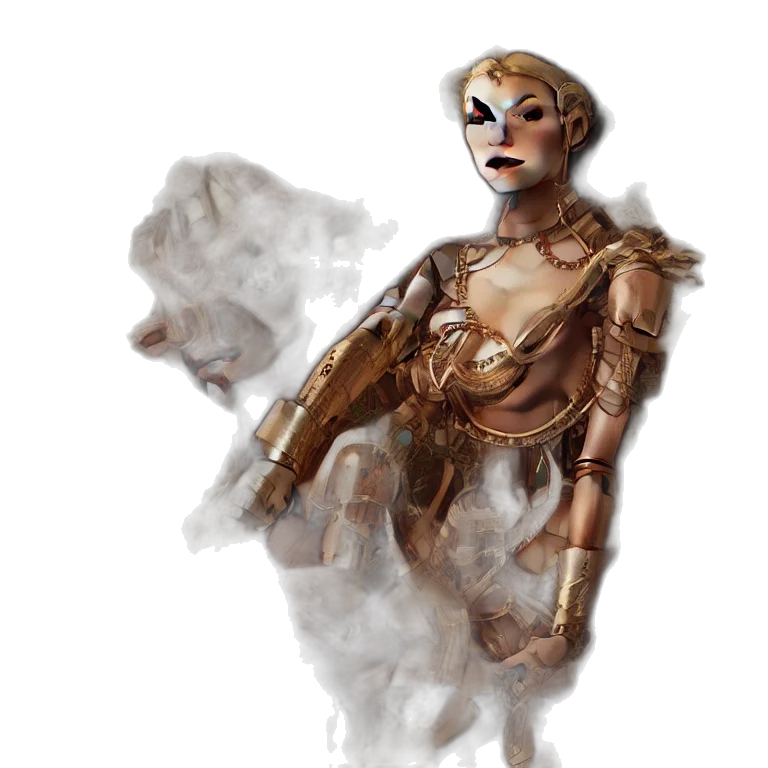 robot, mask, concept art, fantasy art, 3d render, comic book art, outer space, golden transparent PNG cut-out