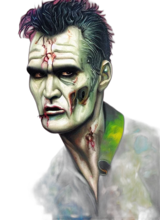face, photorealistic, comic book art, concept art, fantasy art, green, zombie, morrissey transparent PNG cut-out