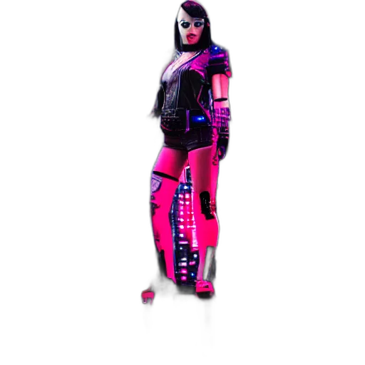 robot, dress, cyberpunk, concept art, 3d render, comic book art, neon, woman transparent PNG cut-out